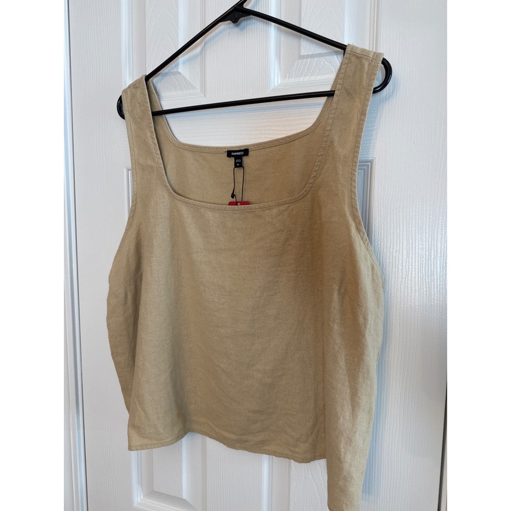 Express Womens XL Cream Linen Blend‎ Square Neck Tank Top New EX008217